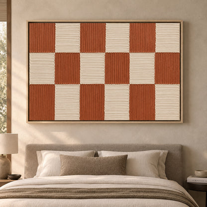 Terracotta Checkerboard Textured Geometric Canvas Art