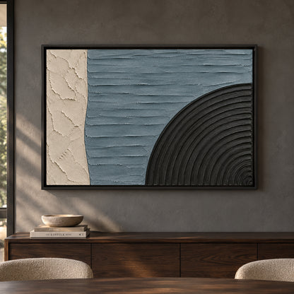 Slate Blue and Black Geometric Textured Canvas Art
