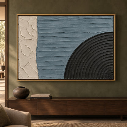 Slate Blue and Black Geometric Textured Canvas Art