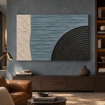 Slate Blue and Black Geometric Textured Canvas Art