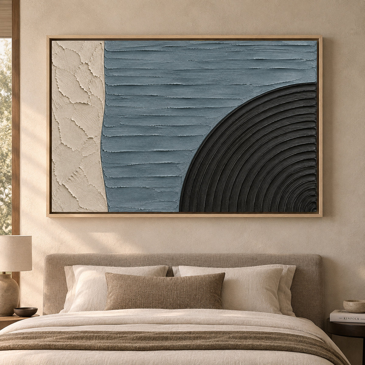 Slate Blue and Black Geometric Textured Canvas Art