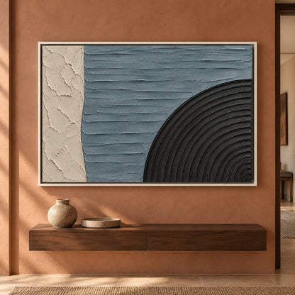 Slate Blue and Black Geometric Textured Canvas Art