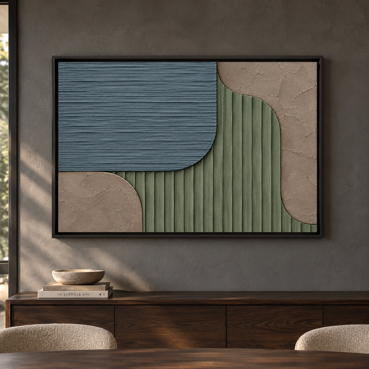Sage Green and Slate Blue Geometric Textured Canvas Art