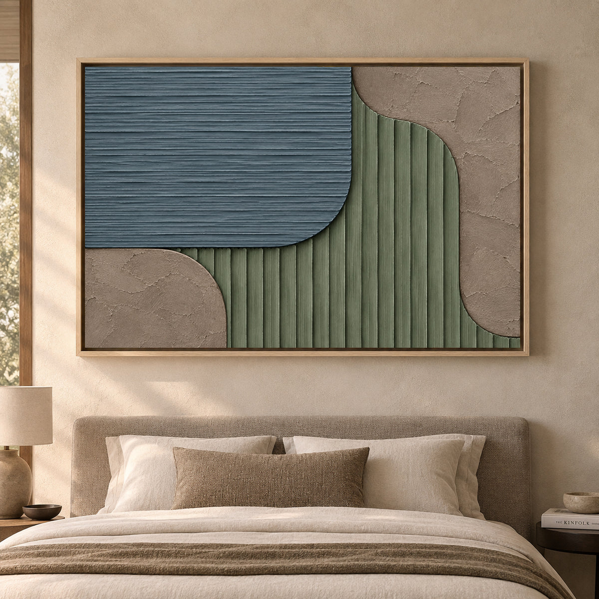 Sage Green and Slate Blue Geometric Textured Canvas Art