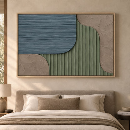 Sage Green and Slate Blue Geometric Textured Canvas Art