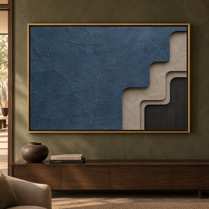 Layered Blue and Taupe Geometric Textured Canvas Art