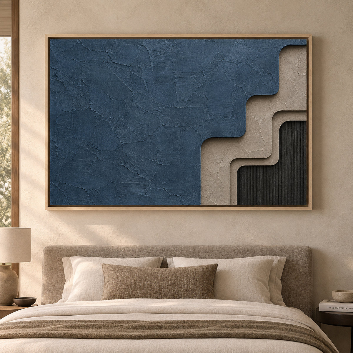 Layered Blue and Taupe Geometric Textured Canvas Art