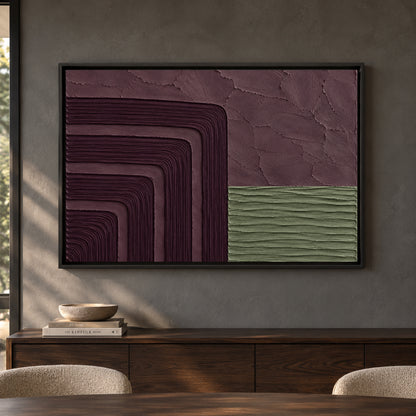 Burgundy and Sage Sculptural Geometric Textured Canvas Art