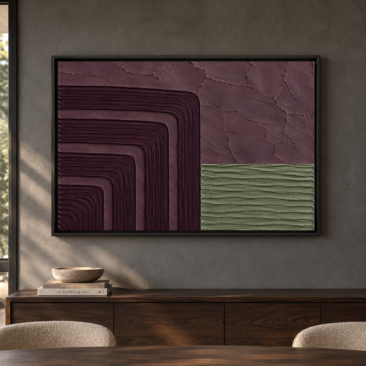 Burgundy and Sage Sculptural Geometric Textured Canvas Art