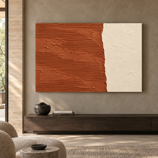 Terracotta and Ivory Minimal Textured Abstract Canvas Art