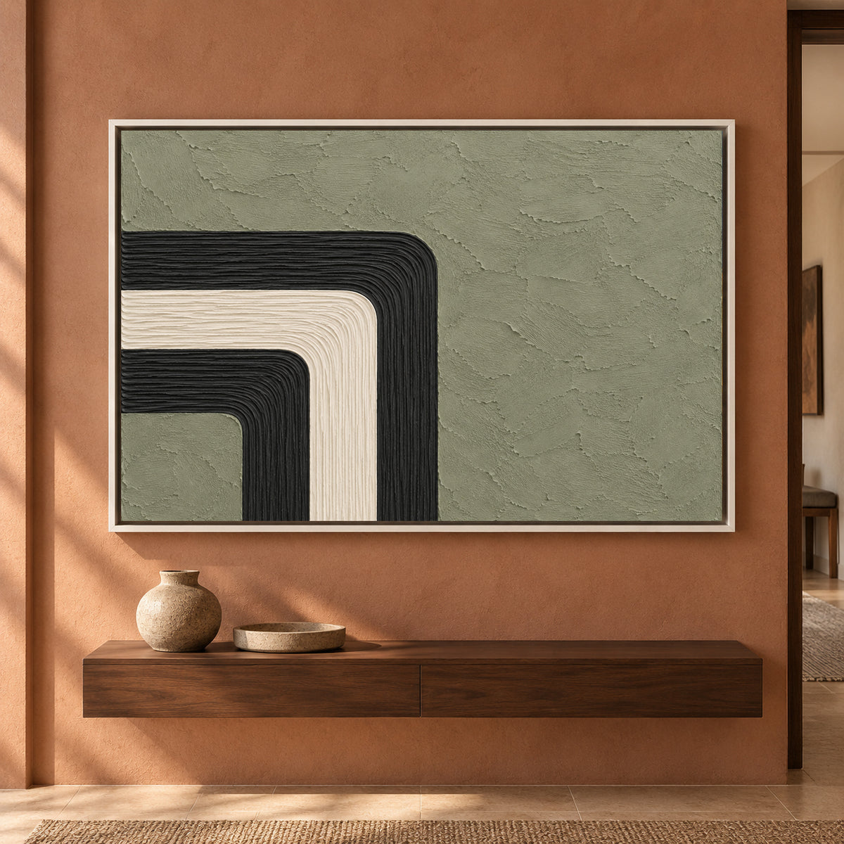 Sage Green Geometric Arch Textured Canvas Art