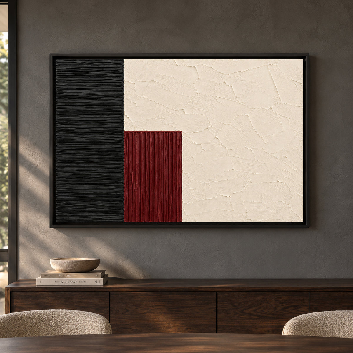 Black Arc and Ivory Sculptural Textured Canvas Art