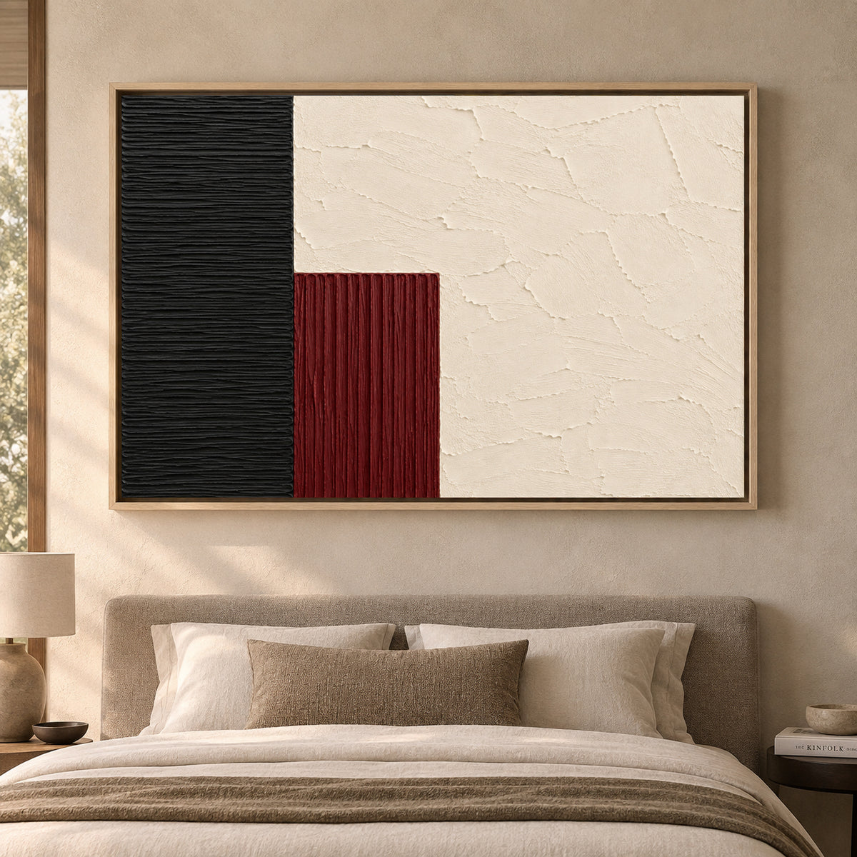 Black Arc and Ivory Sculptural Textured Canvas Art