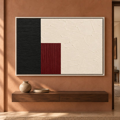 Black Arc and Ivory Sculptural Textured Canvas Art