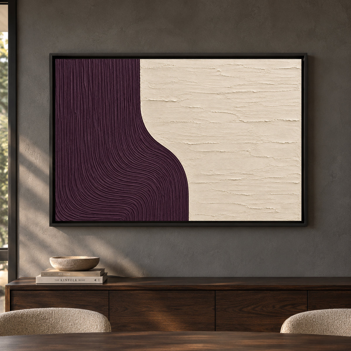 Plum Flow Sculptural Textured Abstract Canvas Art