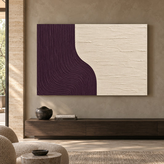 Plum Flow Sculptural Textured Abstract Canvas Art