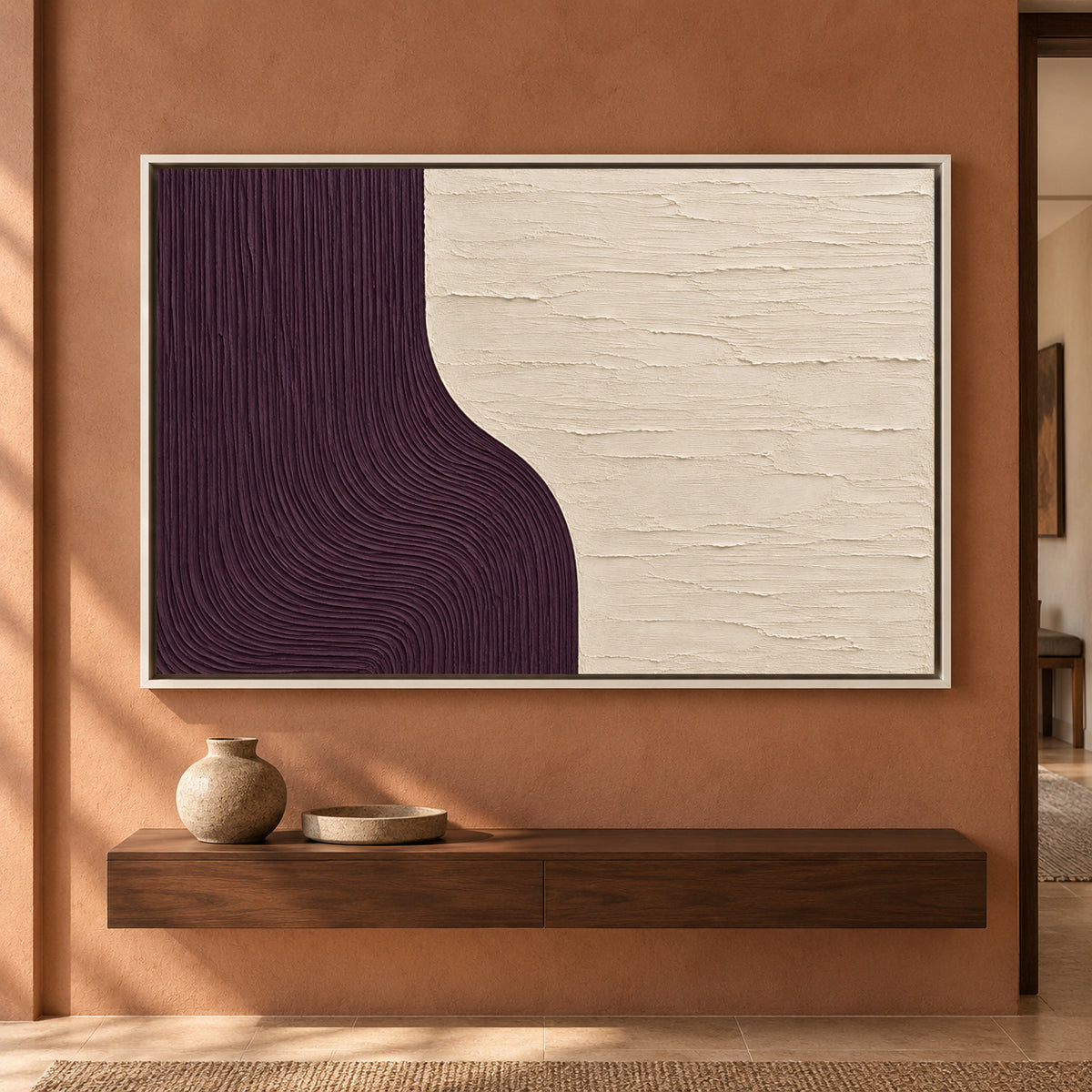 Plum Flow Sculptural Textured Abstract Canvas Art