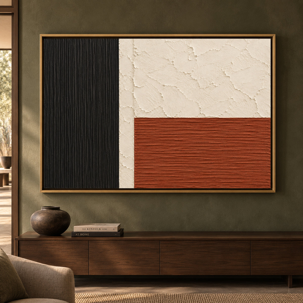 Terracotta Grid Modern Textured Abstract Canvas Art