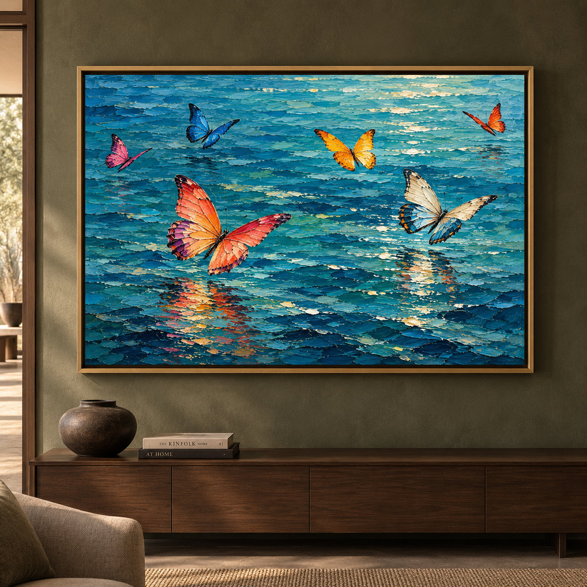 Butterflies Over Water Textured Contemporary Canvas Art