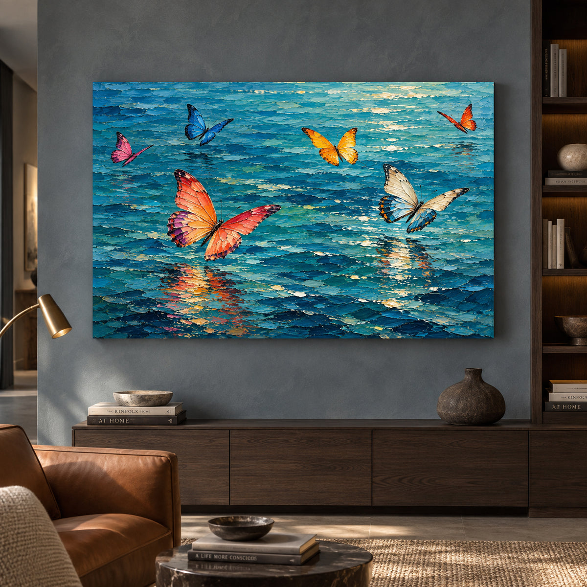 Butterflies Over Water Textured Contemporary Canvas Art