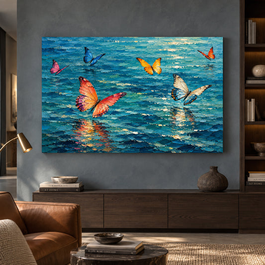 Butterflies Over Water Textured Contemporary Canvas Art