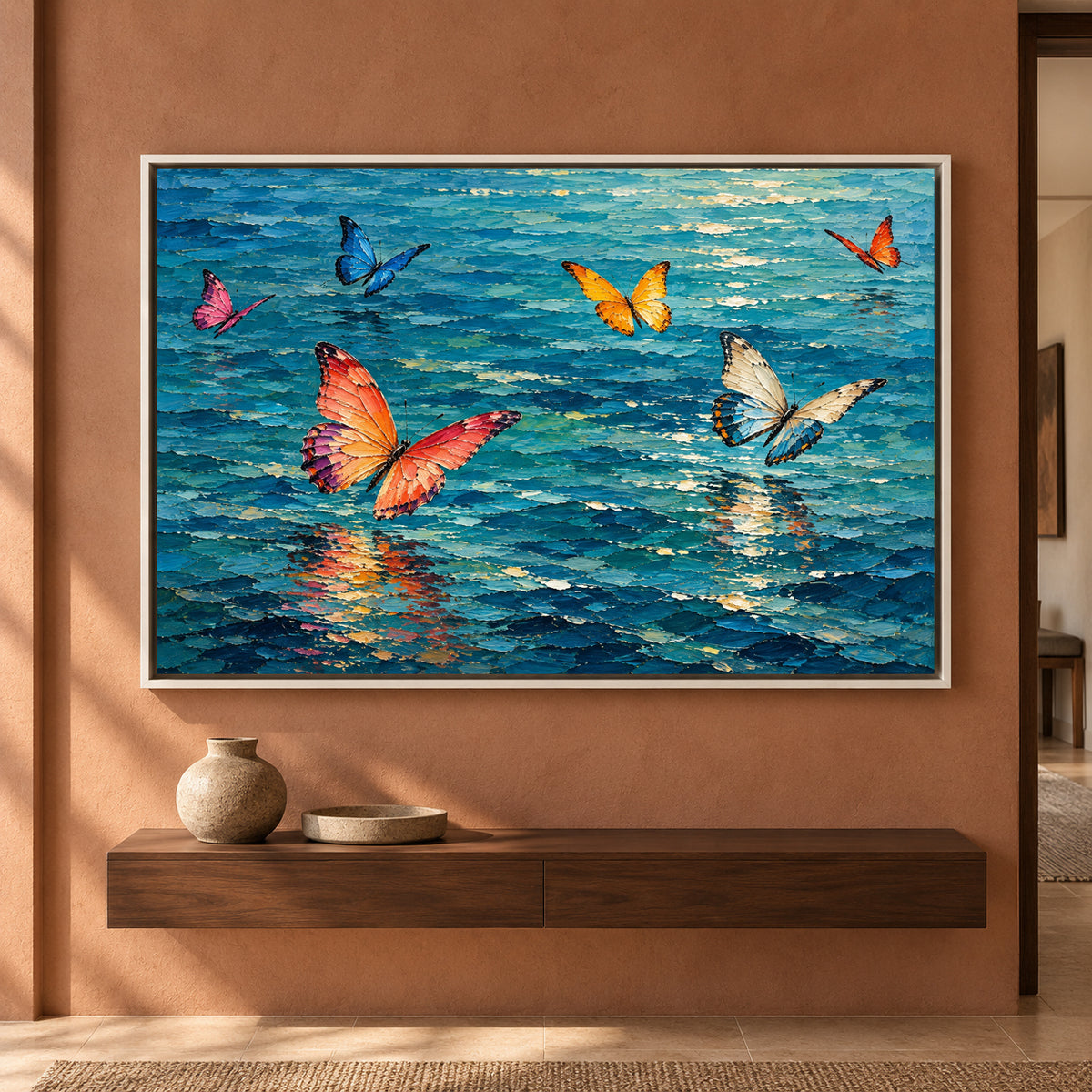 Butterflies Over Water Textured Contemporary Canvas Art