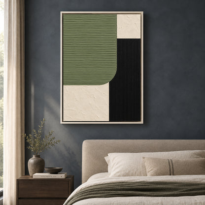 Sage Green Black and Ivory Geometric Textured Canvas Art