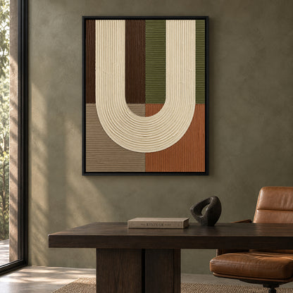 Sculptural U Form Earth Tone Textured Abstract Canvas Art