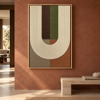 Sculptural U Form Earth Tone Textured Abstract Canvas Art