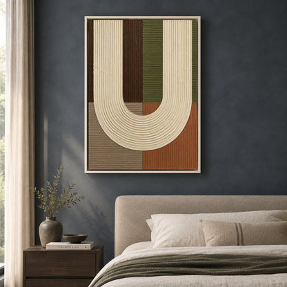 Sculptural U Form Earth Tone Textured Abstract Canvas Art