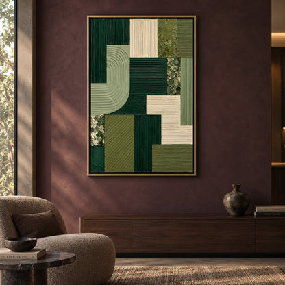 Emerald Green Geometric Textured Abstract Canvas Art