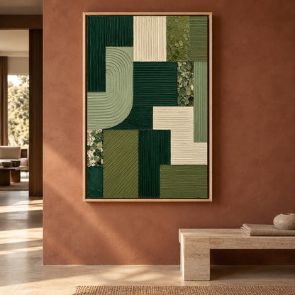 Emerald Green Geometric Textured Abstract Canvas Art