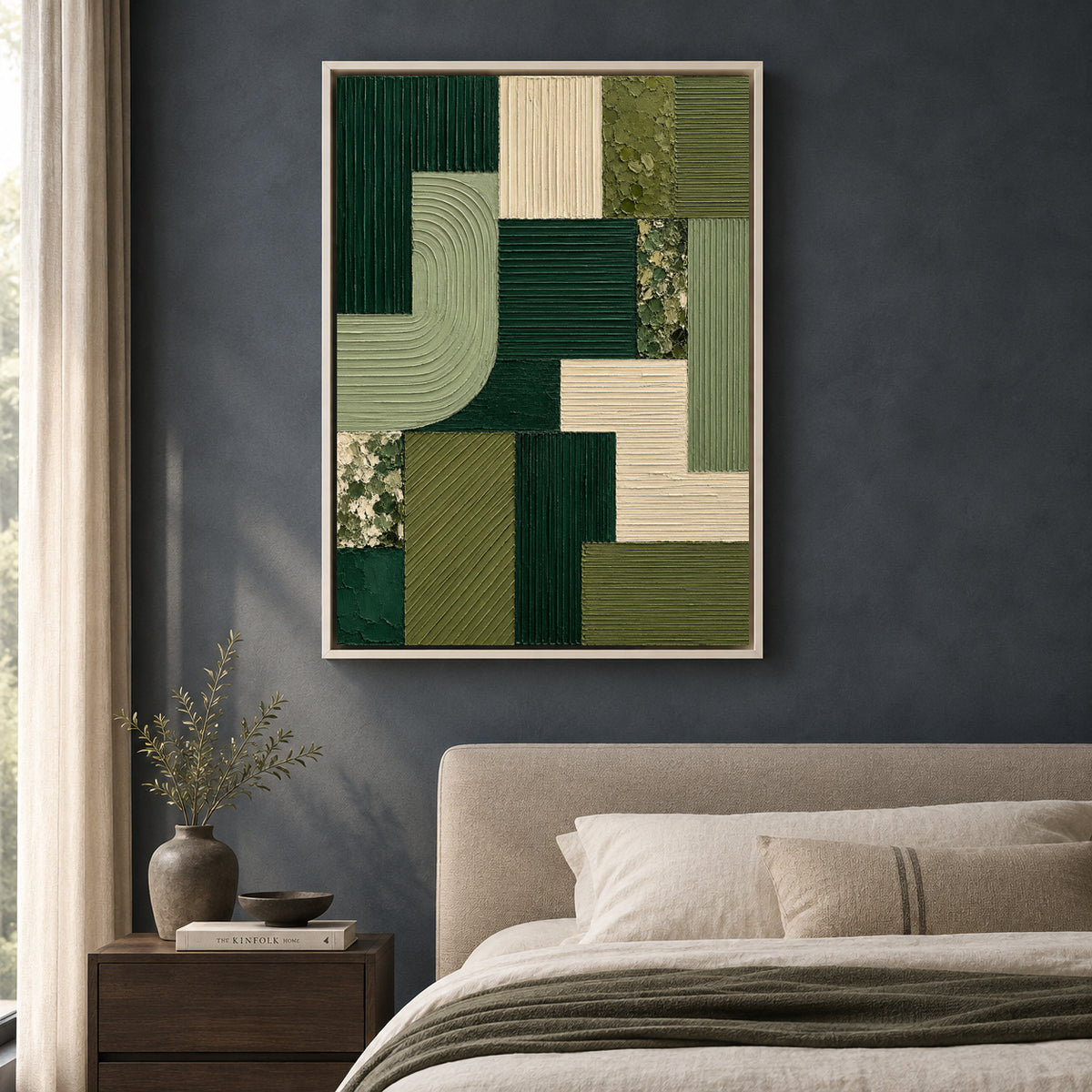 Emerald Green Geometric Textured Abstract Canvas Art