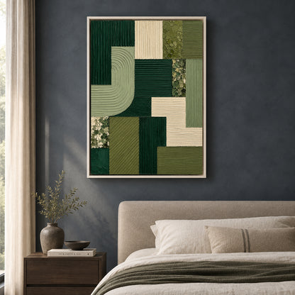 Emerald Green Geometric Textured Abstract Canvas Art