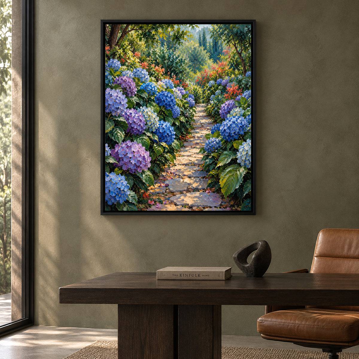 Hydrangea Garden Path Textured Floral Canvas Art