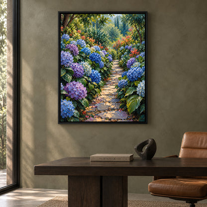 Hydrangea Garden Path Textured Floral Canvas Art