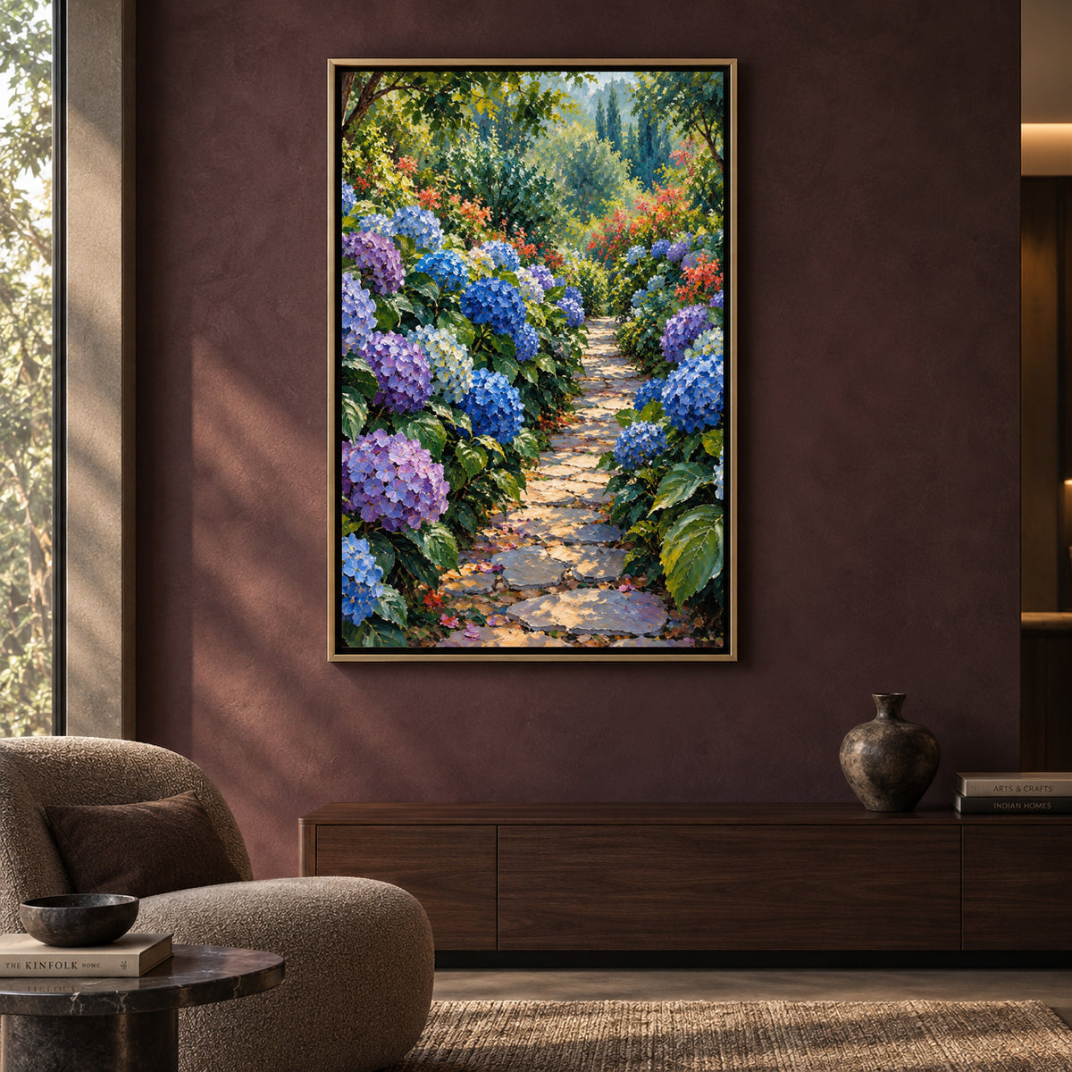 Hydrangea Garden Path Textured Floral Canvas Art