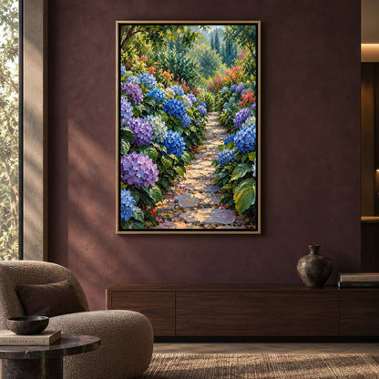 Hydrangea Garden Path Textured Floral Canvas Art