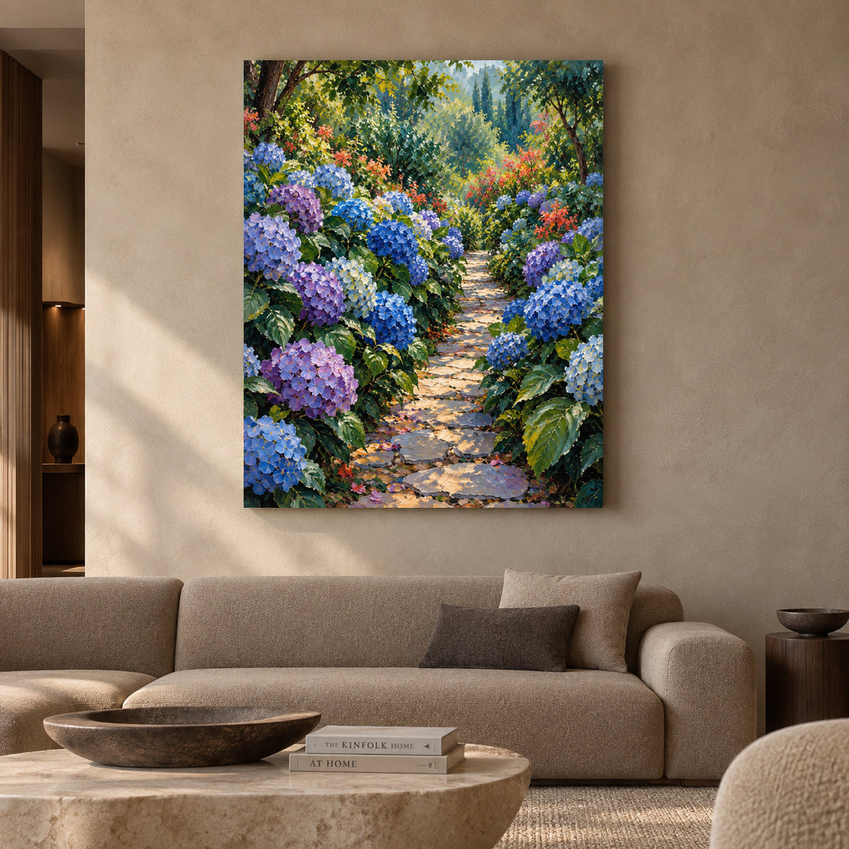 Hydrangea Garden Path Textured Floral Canvas Art