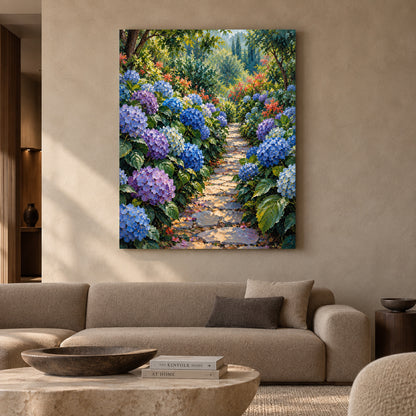 Hydrangea Garden Path Textured Floral Canvas Art