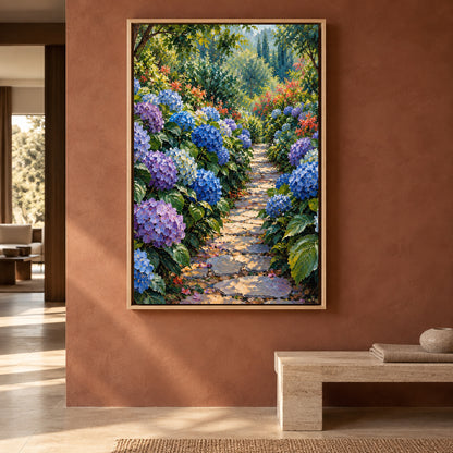 Hydrangea Garden Path Textured Floral Canvas Art