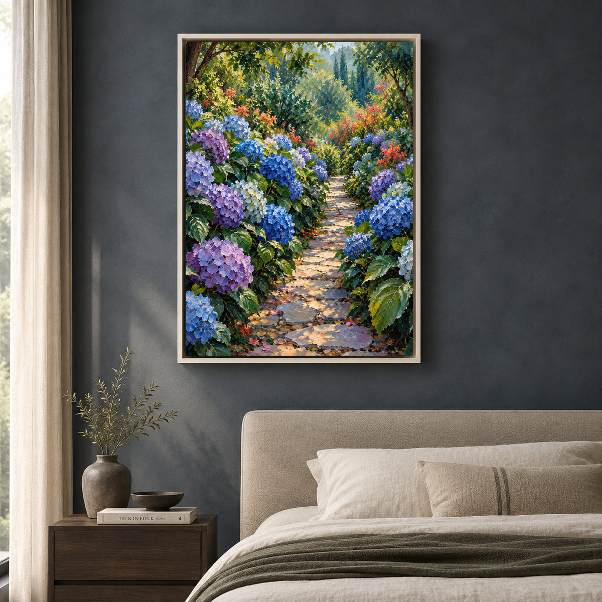 Hydrangea Garden Path Textured Floral Canvas Art