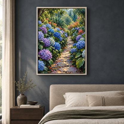Hydrangea Garden Path Textured Floral Canvas Art