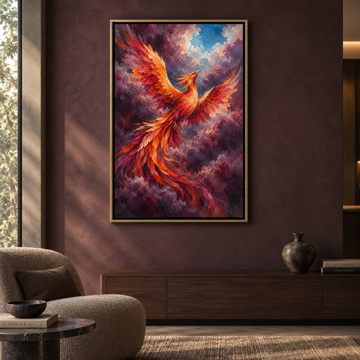 Rising Phoenix Textured Fantasy Bird Canvas Art