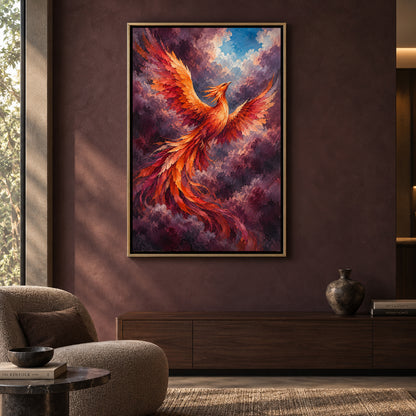 Rising Phoenix Textured Fantasy Bird Canvas Art