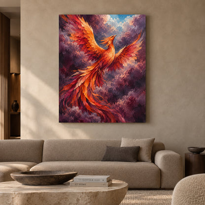 Rising Phoenix Textured Fantasy Bird Canvas Art