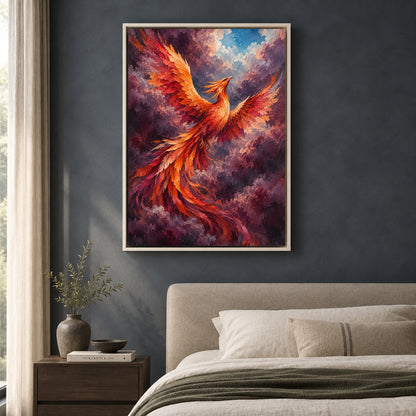 Rising Phoenix Textured Fantasy Bird Canvas Art