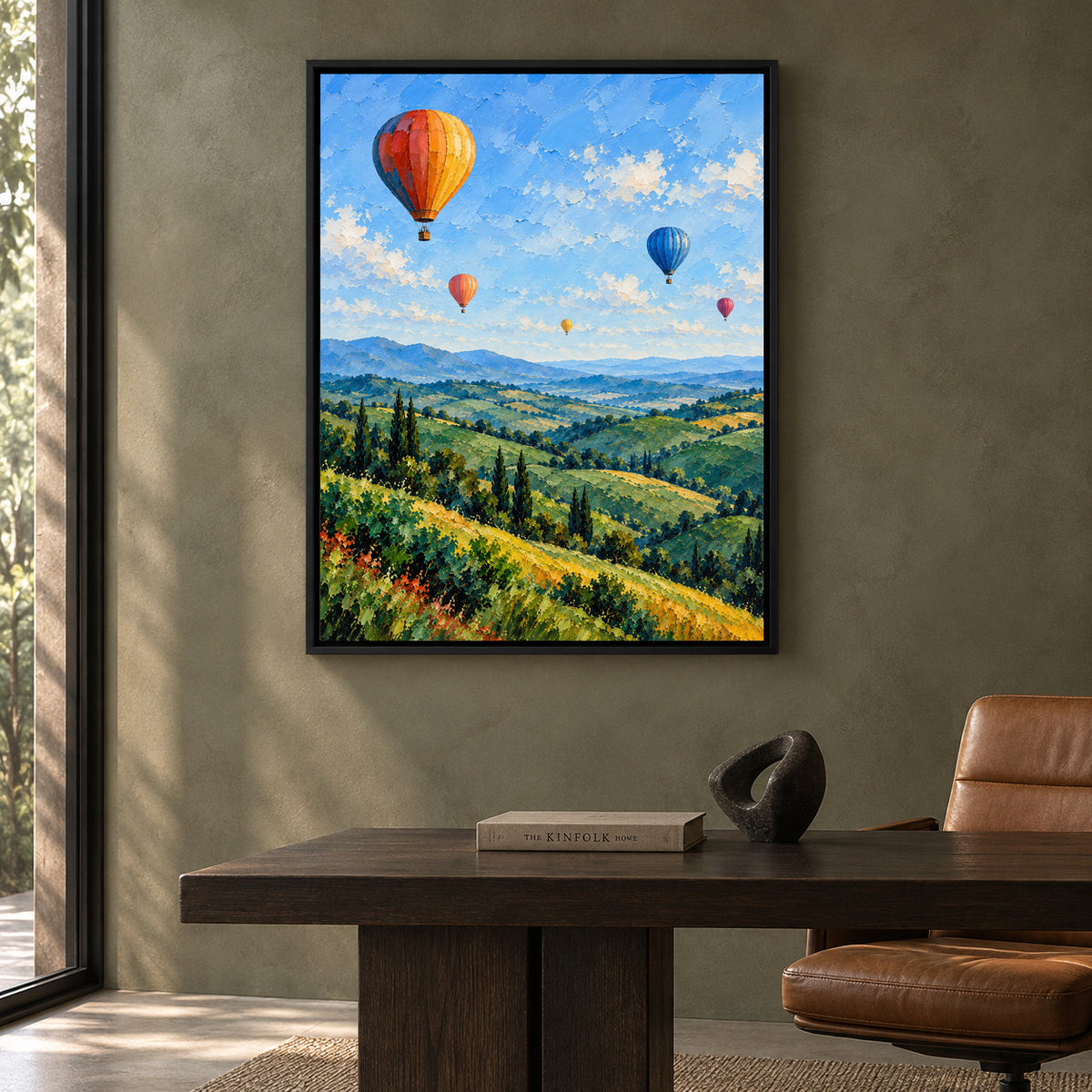 Hot Air Balloons Over Tuscan Hills Textured Landscape Canvas Art
