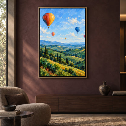Hot Air Balloons Over Tuscan Hills Textured Landscape Canvas Art