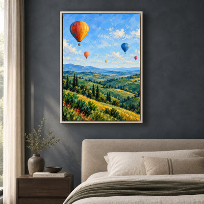 Hot Air Balloons Over Tuscan Hills Textured Landscape Canvas Art